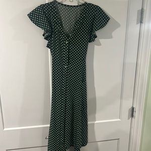 Emerald dress with white polka dots